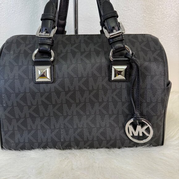 Michael Kors Grayson Signature MK Black Satchel Duffle Saffiano Leather Handbag - Picture 4 of 16